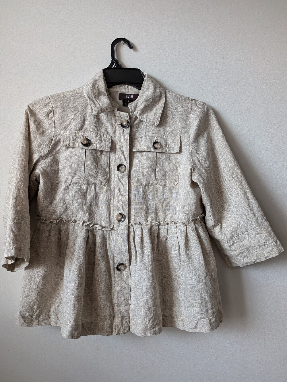 Luii Women's Neutral 100% Linen Button Front Jacket Small Blazer